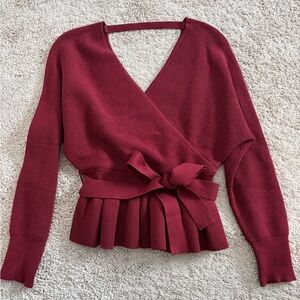 Elegant Burgundy Wrap Sweater